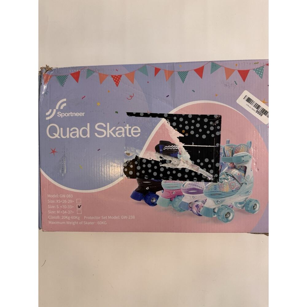 Sportneer Kids Roller Skates Size S 30-33 Adjustable Light Up Wheels + Pads Set